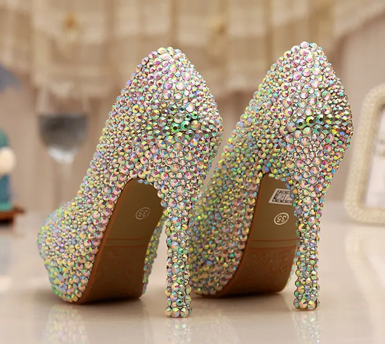 Обувь золушки с украшением в виде кристаллов обувь на платформе и высоких каблуках для ночного клуба свадебная обувь для невесты блестящие туфли для выпускного бала со стразами Crystal AB