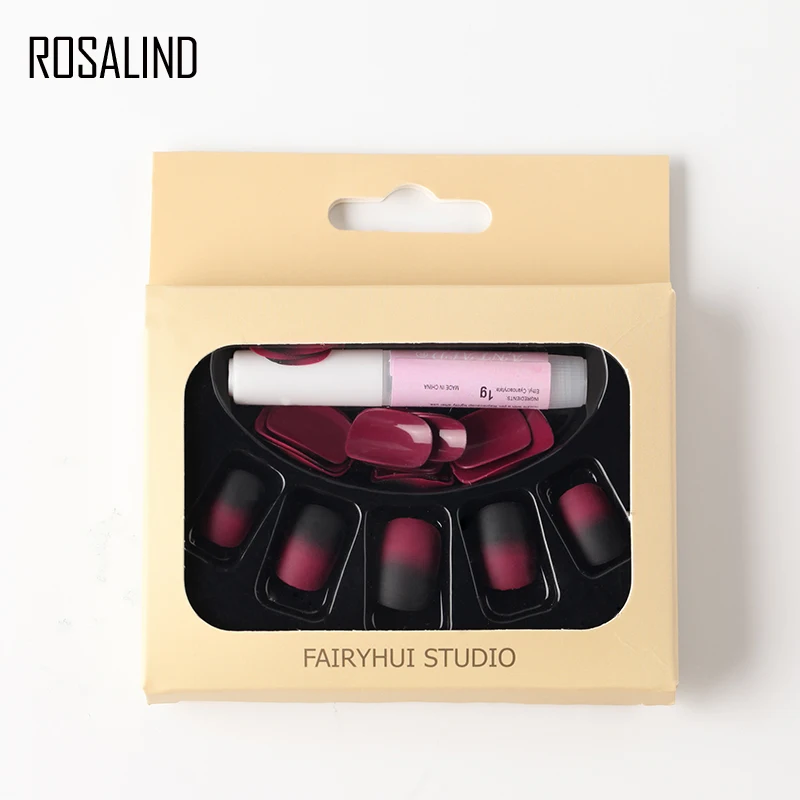 ROSALIND 1 набор поддельные ногти нажмите на ногти искусственные гелевые наконечники с клеем, стикер для французского дизайна ногтей Маникюрные наконечники