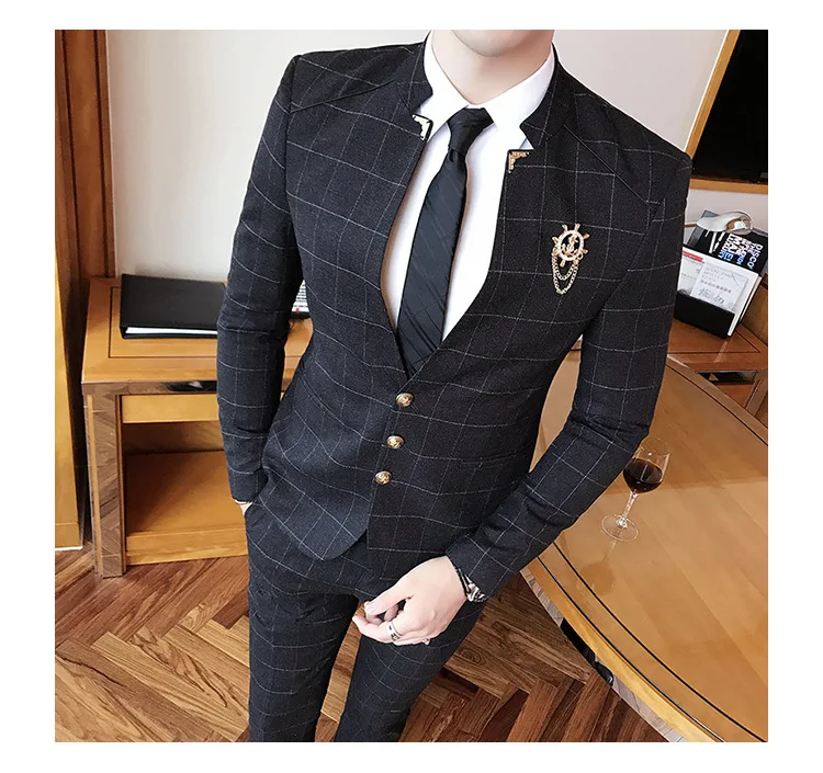 2 шт./компл. куртка с брюки для девочек Slim Fit Мужские костюмы выпускного вечерние платье костюм бизнес Свадебный Классический воротник