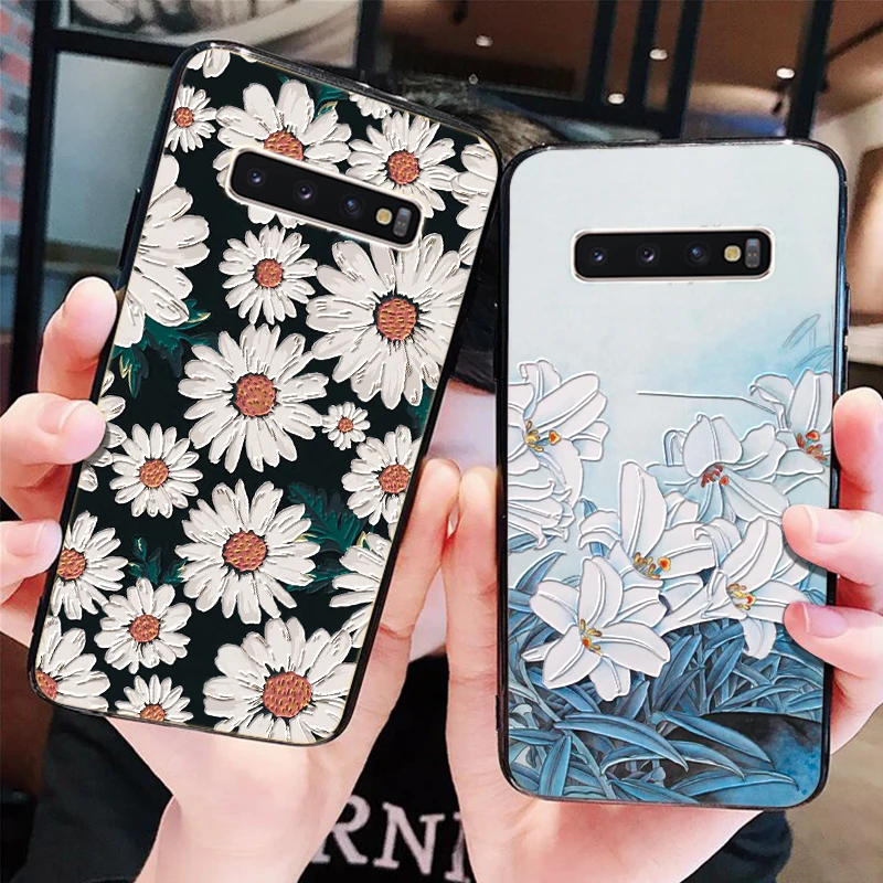 

3D Emboss Flower Case For Samsung Galaxy A40 A70 A50 A30 A20 A7 A9 A6 A8 Plus 2018 A5 A3 2017 Silicone Case For Samsung A7 2018