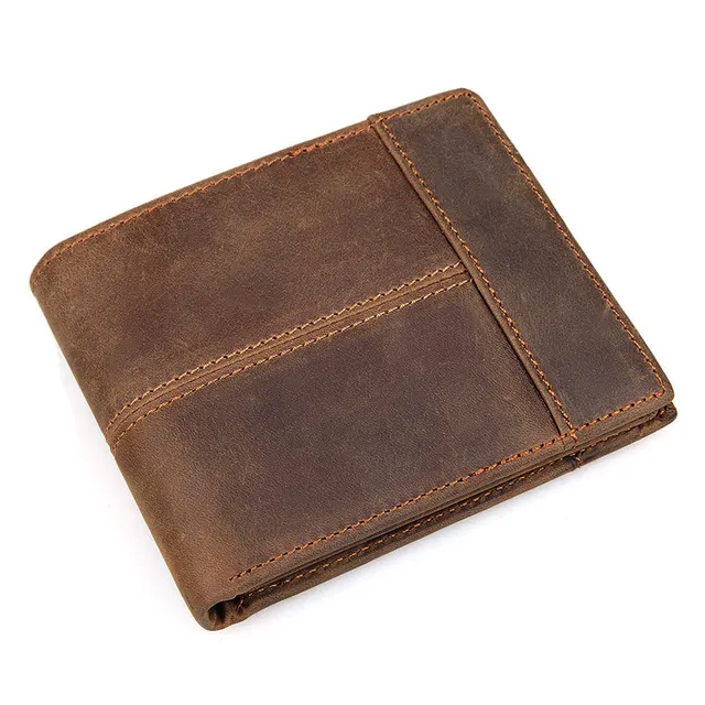 Genuine Cowhide Leather Mens Short Wallet Retro Designer Male Purse