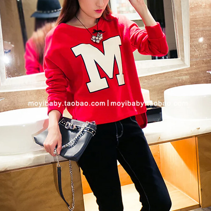New 2017 female sweatshirt round neck M letter printing