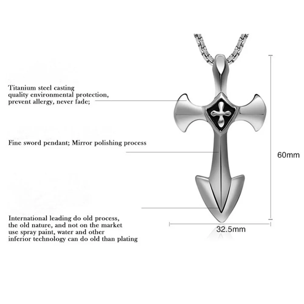 Готический дизайн, модное мужское посеребренное ожерелье из титана, нержавеющая сталь, крест, меч, Pedant, темплар, элегантный шарм, еврей
