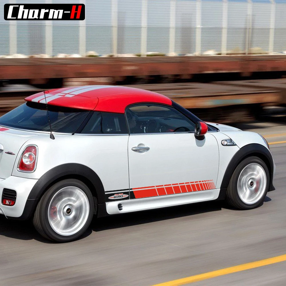 A Pair Red JCW side stripes John Cooper Works side stripes graphics decal Racing Stripes for MINI Cooper S