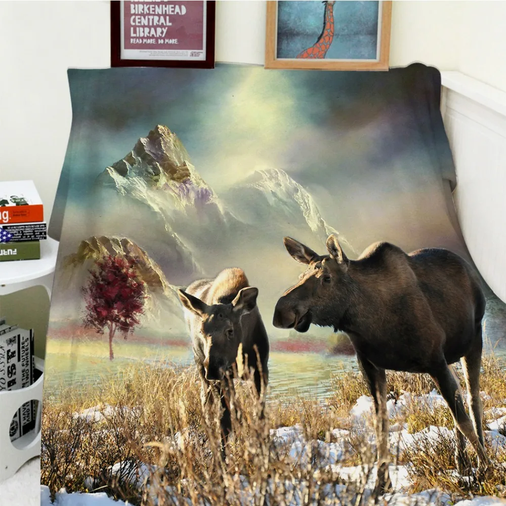 

Blankets Comfort Soft Plush Easy Care Funny Painting Scenery Morning Light Deer Animal Warm Throw Cobertor For Sofa Bed