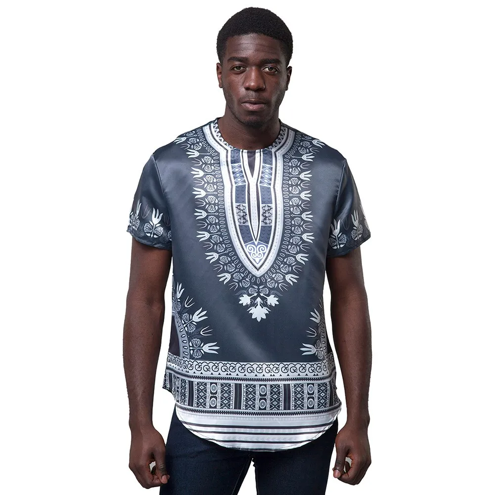Fadzeco африканская мужская одежда Дашики круглый воротник Мужская рубашка Базен Riche этнический принт свободный стиль летняя рубашка Топ Африканский для мужчин