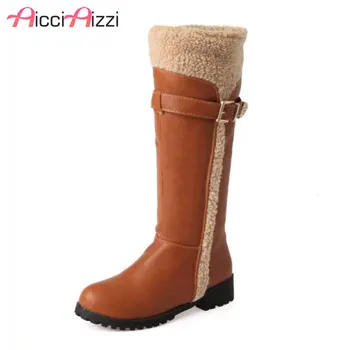 

ZALAVOR Size 34-43 Women Mid Calf Flats Boots Thick Fur Metal Flats Boots Women Warm Fur Shoes Winter Botas Woman Footwears