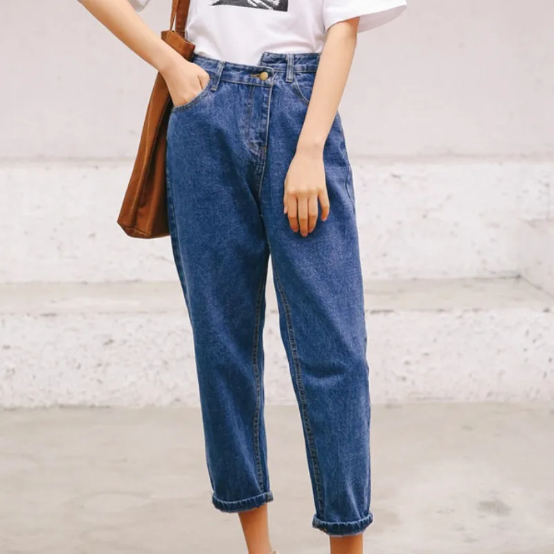 

Fashionable Streetwear Spring Autumn Button Dislocation Decoration Women Jeans Korean Style Female High Waist Denim Pants