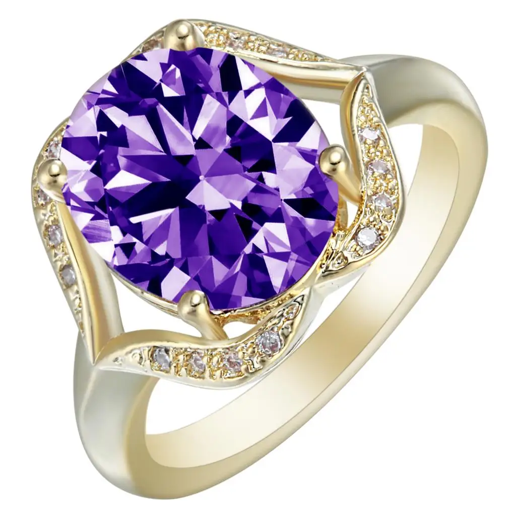 Fashion Oval Purple Rings Gold Color Women Anillos Cubic Zirconia 