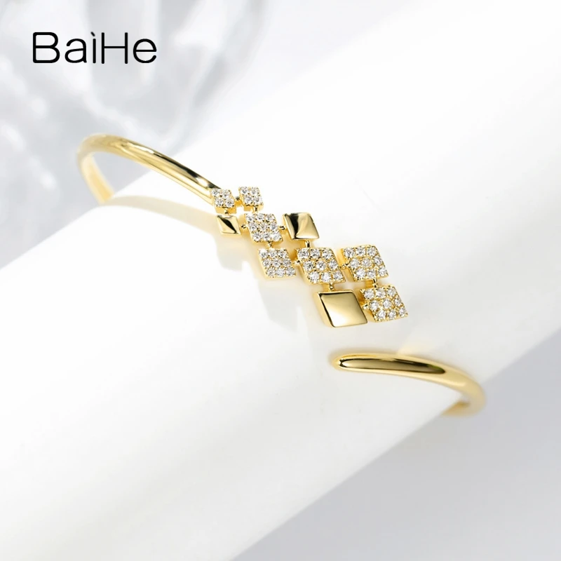 BAIHE Solid 14 K желтого золота 0.34ct сертифицированные H/SI натуральные Алмазы обручальные женские модные ювелирные изделия браслет