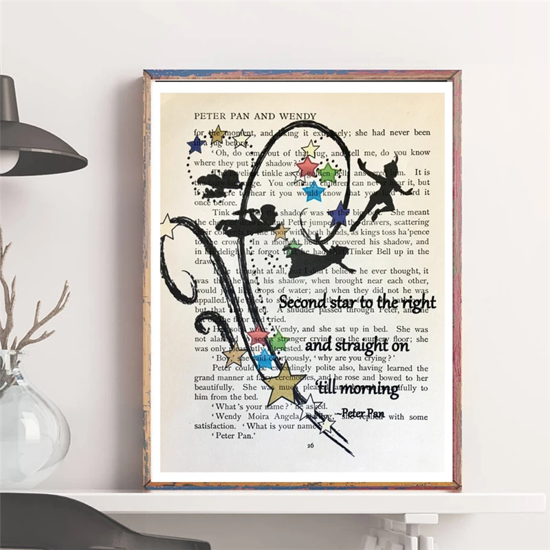 

Vintage Peter Pan Wendy Book Page Second Star To HD Wall Art Canvas Posters Prints Painting Wall Pictures For Bedroom Home Decor
