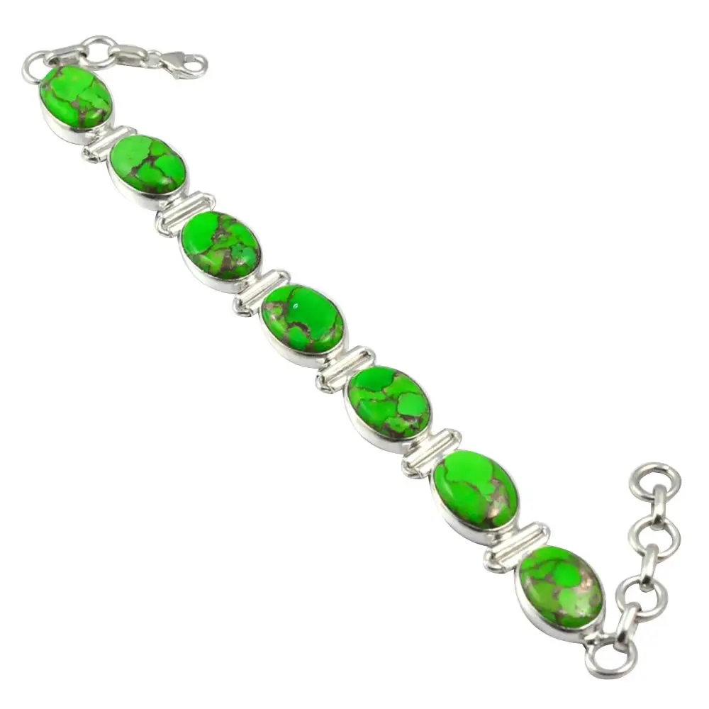 

Genuine Green Copper Turquoise Bracelet 925 Sterling Silver, 20 cm, MHBB0139