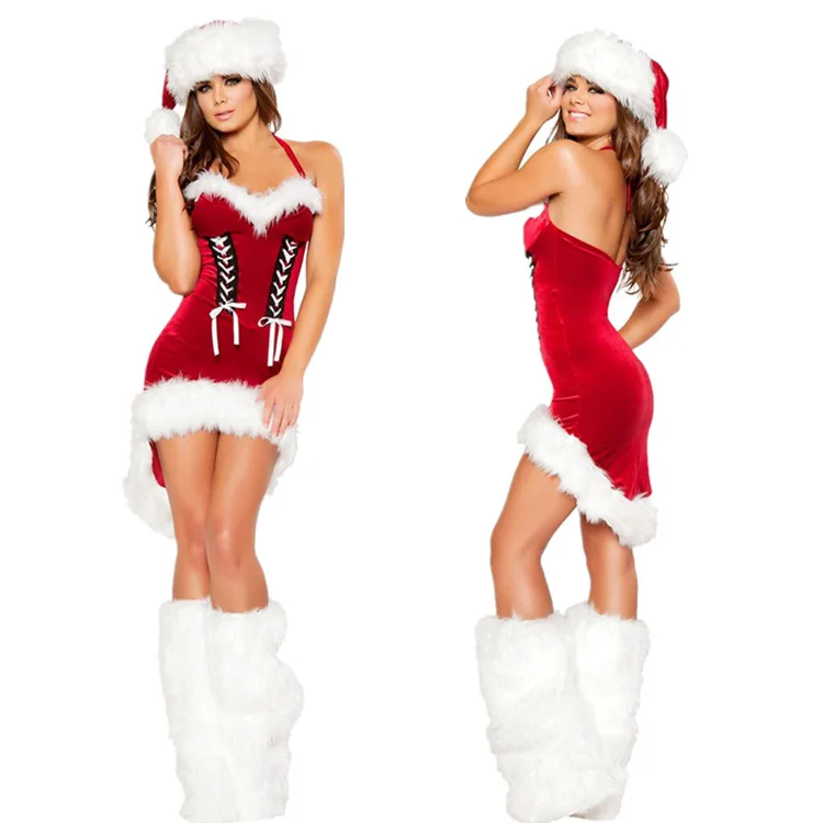 

Cheaper!! Free shipping Women Christmas Costumes Sexy Red Christmas Dress Santa Claus Costumes for Adults Uniform