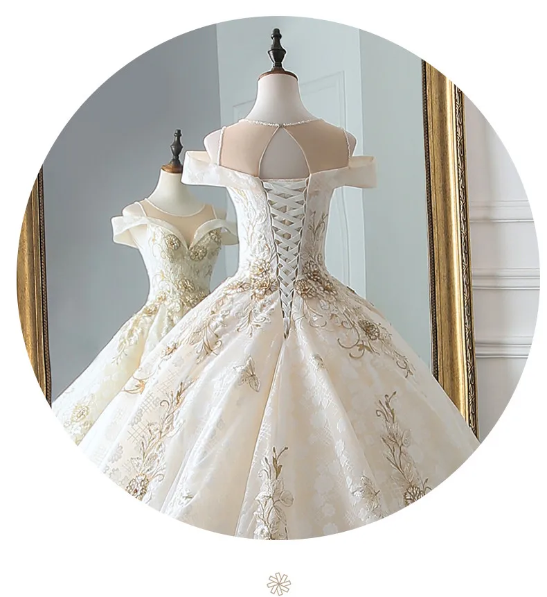Vestido de noiva свадебное платье с круглым вырезом и аппликацией из бисера, бальное платье на шнуровке, свадебные платья, длинный шлейф, robe de mariee