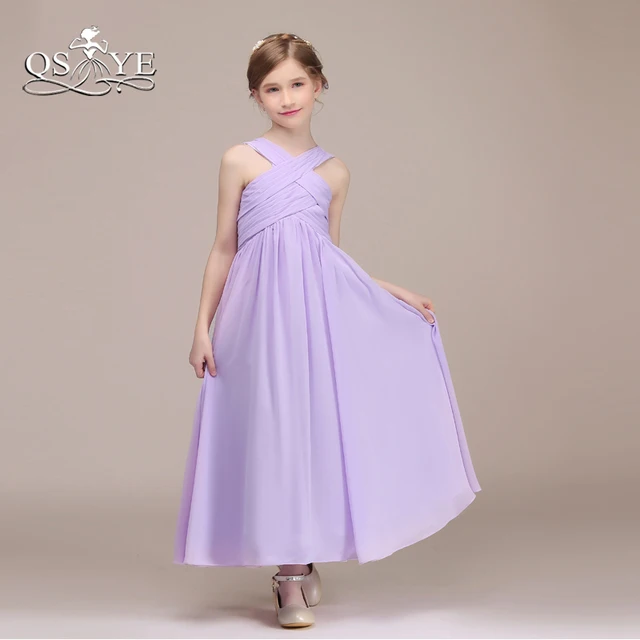 QSYYE Light Purple Girls Bridesmaid Dresses A line Pleats Chiffon Floor