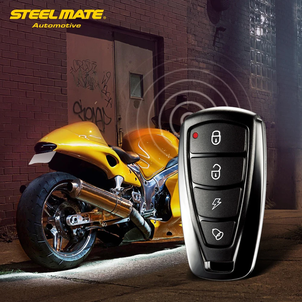 

Steelmate 986F 1 Way Motorcycle Alarm System Engine Immobilization Remote Engine Start with Two Transmitter