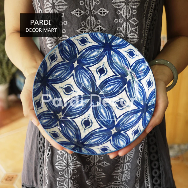 

Blue and white underglaze color Gothic dark pattern artistic design tableware /dish plate set 1pc/lot
