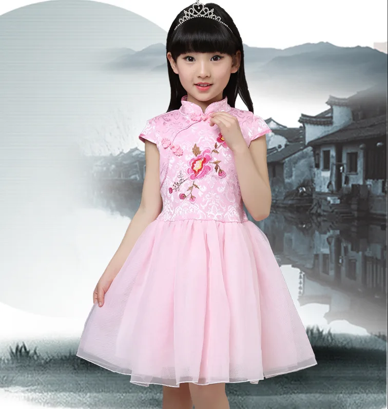 Baby Chinese Qipao Ball Gown Dress Girls Floral Cheongsam Multi-Colors Kids Short sleeve dresses New Year gift Children's Party Performance clothes (2)