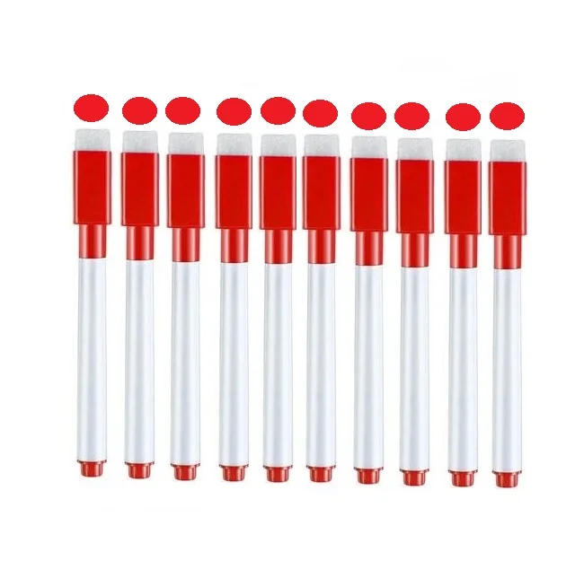 10 шт. стираемая Магнитная маркерная ручка для белой доски, ручка для белой доски, Тонкое Перо с ластиком, резиновая детская ручка для рисования, кисть - Цвет: Красный