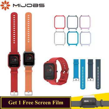 

Mijobs 20mm Wrist Strap Silicone Wristband Bracelet PC Case Cover for Xiaomi Huami Amazfit Bip BIT Smart Watch Strap Accessories