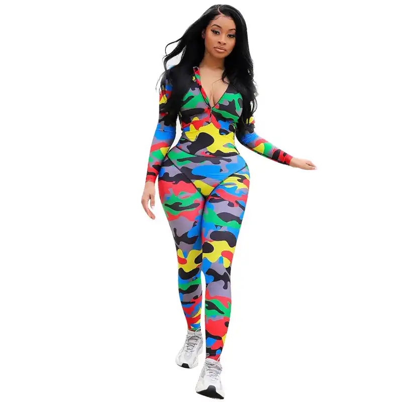 colorful camo jumpsuit