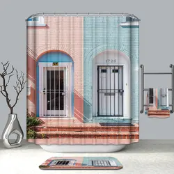 Nordic розовый стены окна живописный узор 3D Душ шторы утолщаются моющиеся полиэстер водостойкие для ванной Шторка для ванной + Крючки