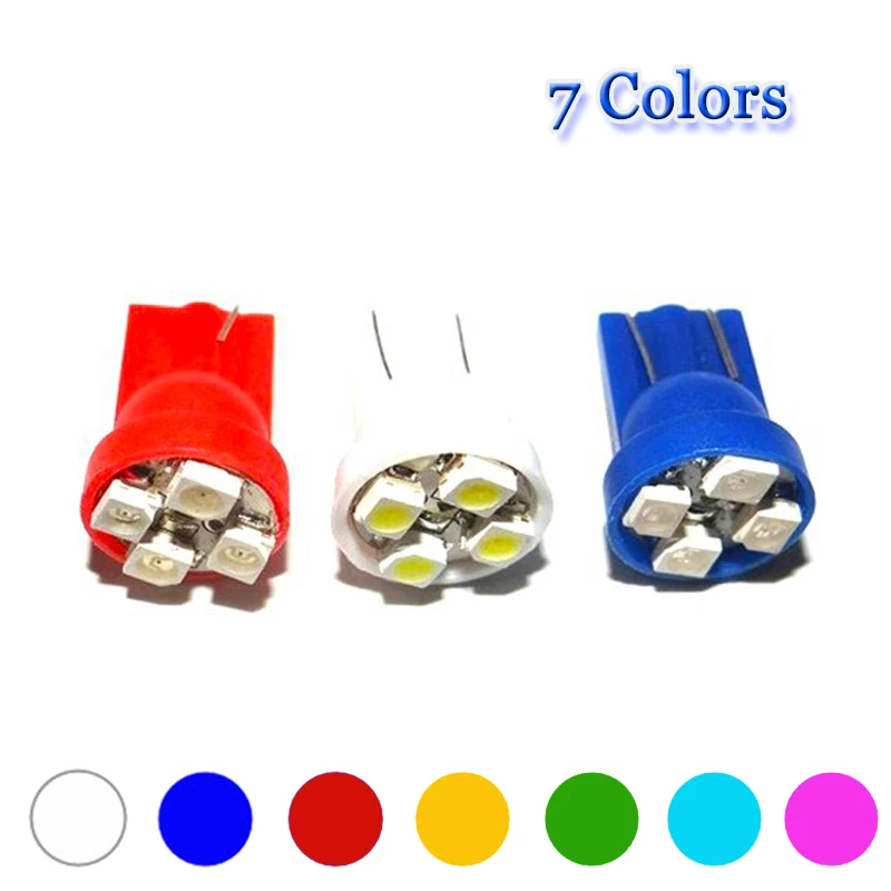 

100pcs 7 colors Car Auto LED T10 194 W5W 4 SMD 1210 LED 3528 10MA parking light Auto universal car light Car styling 12V