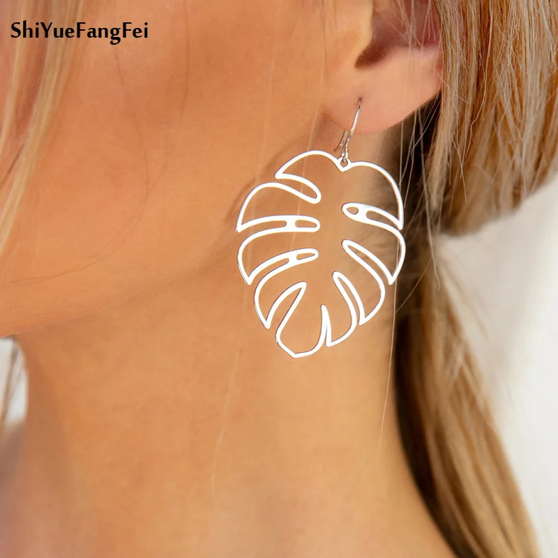 

2018 New Listing Tropical Leaf Earrings Female Indian Jewelry Boho Retro Statement Hook Pendant Earrings Pattern Jewelry