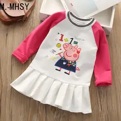 Детская одежда для девочек с длинным рукавом мультфильм платье Демисезонный Детские платье с принтом для девочек детская одежда хлопковая