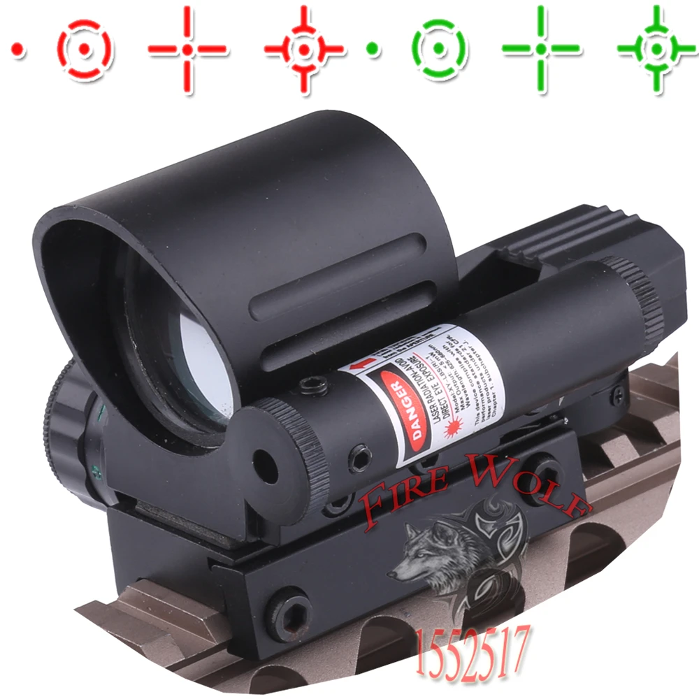 

free shipping Holographic 4 Reticles Red/Green Reflex Scope w/Red Laser Sight Combo 20mm Rail