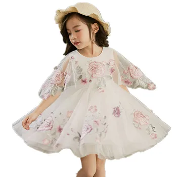 

Flower Girls Dress Kids Vintage Embroidery Dress for Girls Summer Children Clothing Teenage Princess Girl Party Dress D0801