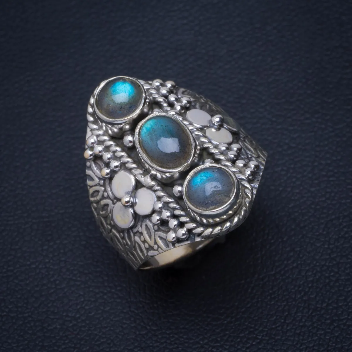 

Natural Blue Fire Labradorite Handmade Unique 925 Sterling Silver Ring 6.75 B1195