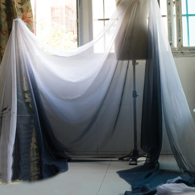 

30D Tencel Chiffon Material Light Weight Chiffon Tissue Telas Shade Gradul Black White Gradient Chiffon Gauze