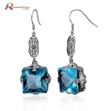 Винтажные Ювелирные серьги для кубики женщин античный синий циркониевый камень кристалл серебряные серьги 925 пробы Модные Простые Ювелирные изделия Букле d'oreille