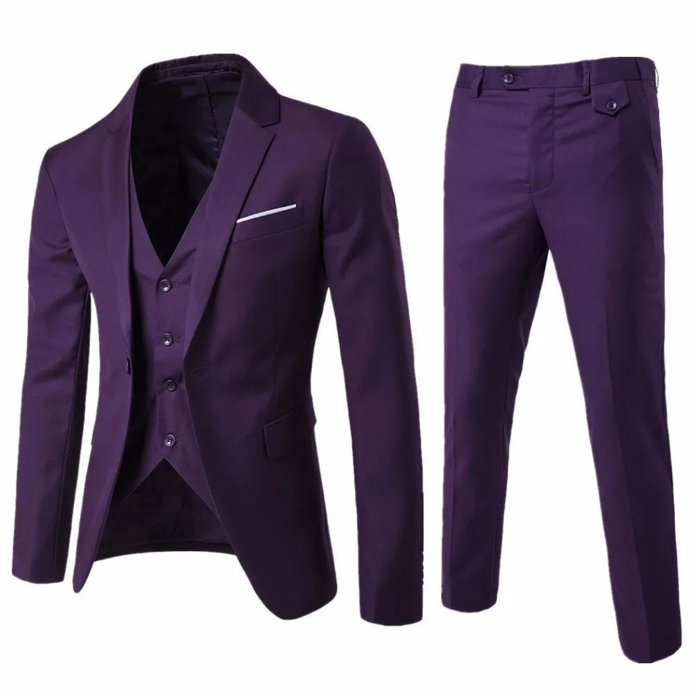 Комплект из 3 предметов фиолетовый Ман смокинги Slim Fit Куртка + брюки + жилет в изготовление размеров под заказ выпускного вечера одежда C326
