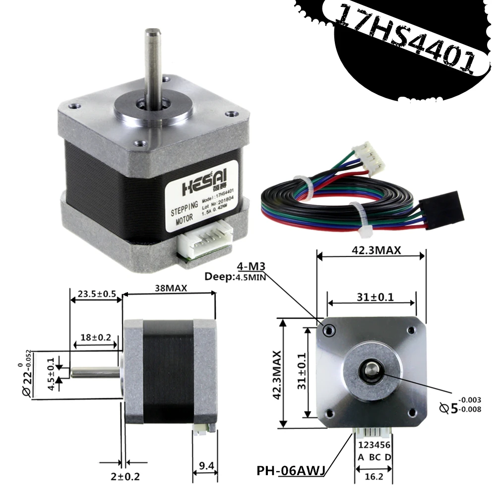 17HS4401 17 шаговый двигатель 42 двигатель Nema 17 двигатель 1.5A 38 мм 3d принтер двигатель и ЧПУ XYZ