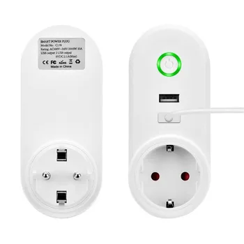 

PLYMOTON 2 PCs Smart WiFi Power EU Standard Plug 2 USB Remote Control Smart Socket For Google Home/Amazon Alexa 110V-230V