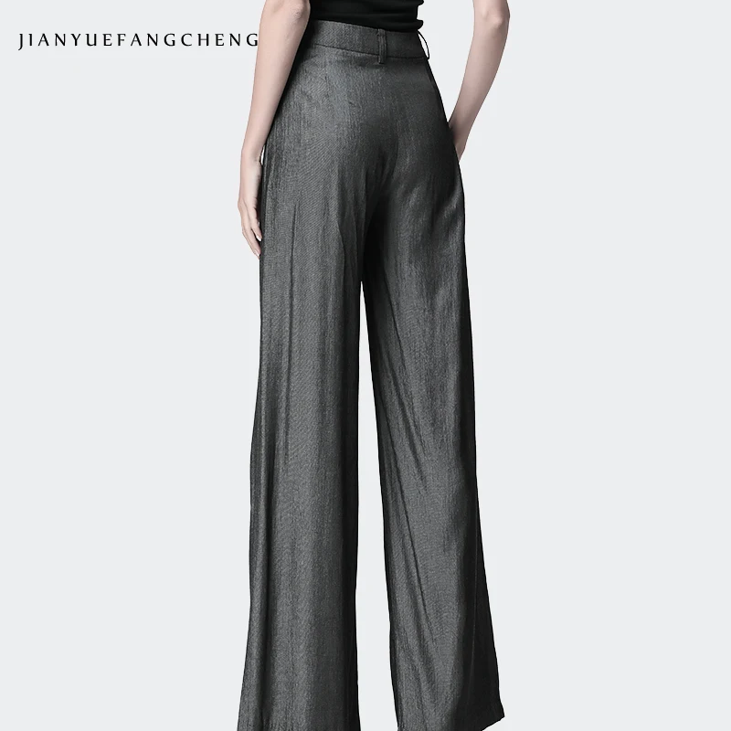 Летние тонкие женские брюки с высокой талией и широкими штанинами размера плюс 4XL свободные мягкие тканые офисные женские брюки на плоской подошве