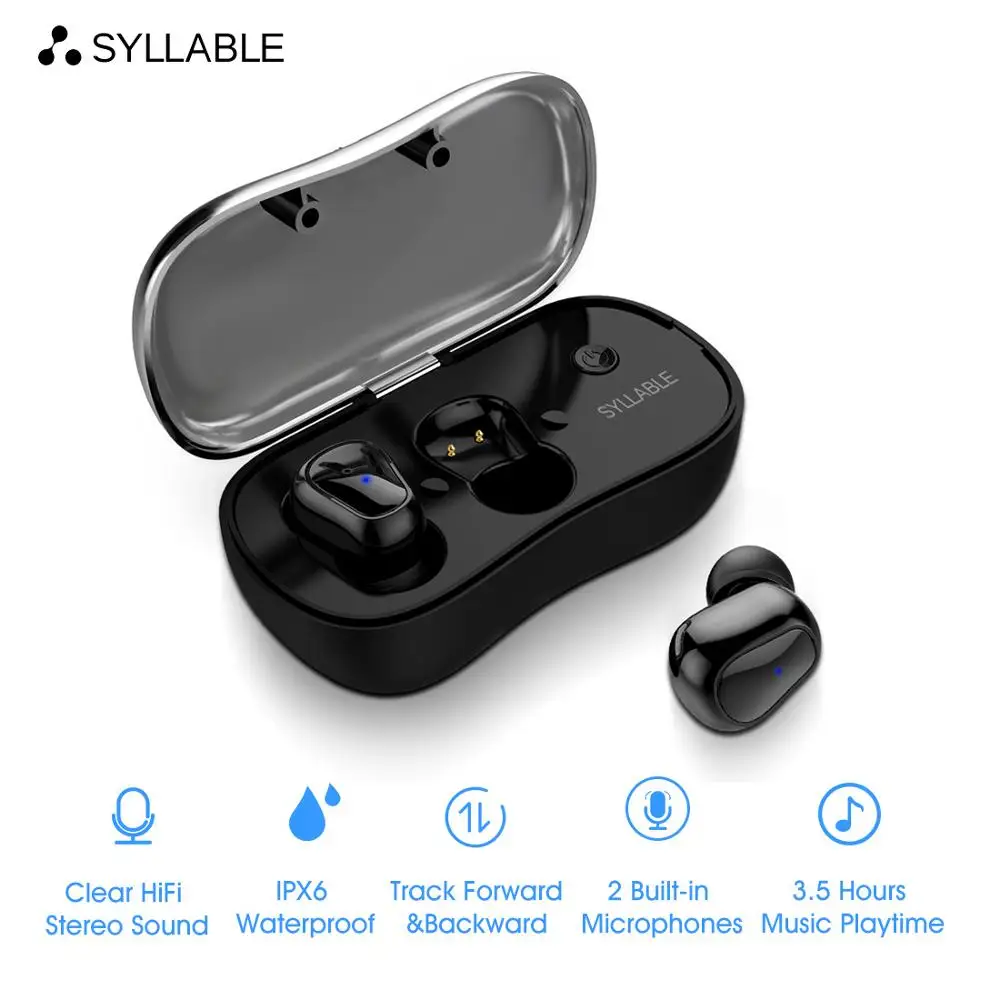 

SYLLABLE D900P TWS Mini Bluetooth Earphone with Mic Wireless Bluetooth V5.0 Headset Music Earbud Noise Canceling for Android IOS