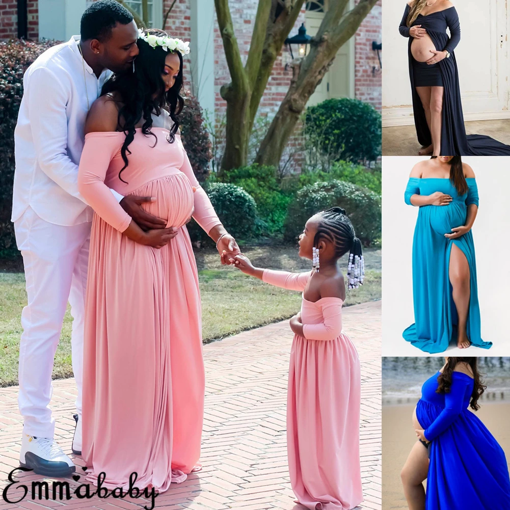 Pudcoco/платье для беременных и детей; платье для беременных с глубоким v-образным вырезом и открытыми плечами; женское Макси-платье; платье для мамы и дочки