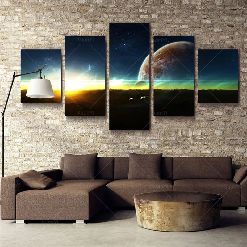 5 Panel Earth Canvas Art Picture Space Art Prints Moderní abstraktní malba Kosmos Universe Canvas Pictures for Home Decoraction
