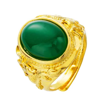

Fine Natural green stone rings Bohemian 24K gold rings for men women female valentines day engagement rings charms free shipping