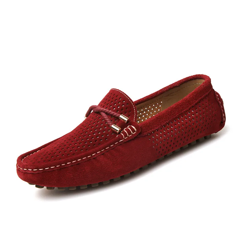 KOZLOV/Летняя мужская обувь с перфорацией; повседневная кожаная дизайнерская дышащая мужская обувь; высококачественные мужские лоферы; Роскошные брендовые мокасины; Skor - Цвет: red loafers men