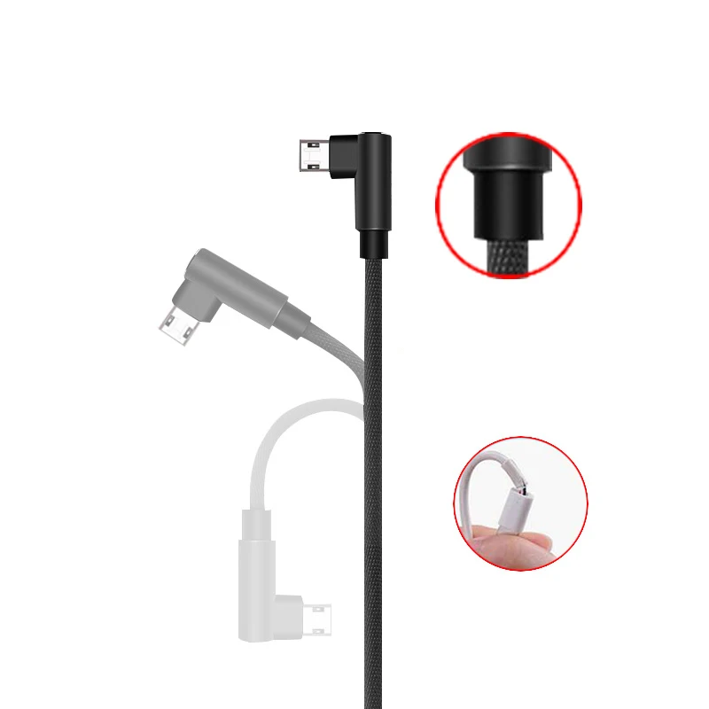 Micro USB Cable 2A Fast Charging Charger USB Cord 90 degree Right Angle elbow Nylon Braided Data Cables for Xiaomi Android Phone
