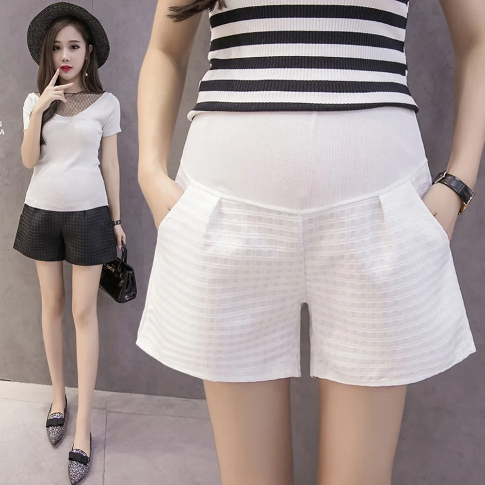 White Summer Maternity Shorts Elastic Waist Belly Shorts for Pregnant
