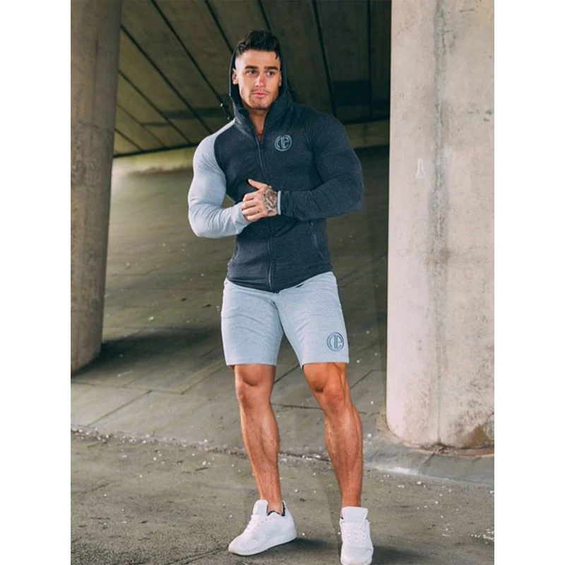 Summer Men's Sets Long Sleeve Zipper Tops+Shorts Two Pieces Sets Casual Tracksuit Male 2019 Muscle Gyms Fitness trousers men