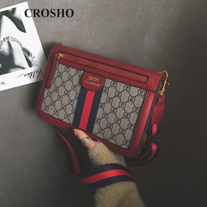 

CROSHO Monochrome Zipper Flap Messenger Bags Letter Wowmen Handbags