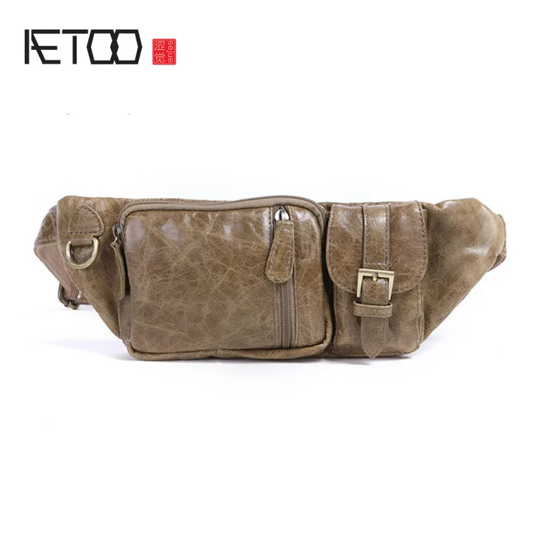 

AETOO Men's first layer leather pocket retro leisure large capacity