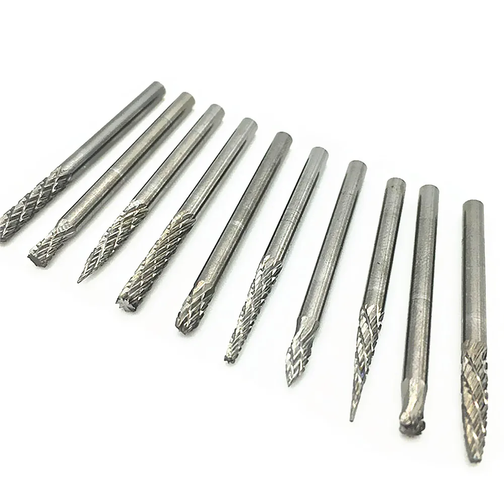 10pcs 3mm (1/8") Tungsten Carbide Rotary Burrs Set for Rotary Tools