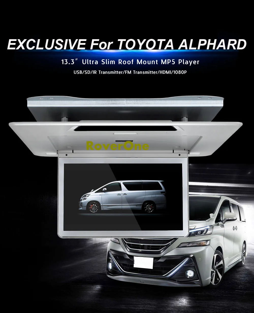 Эксклюзивный для Toyota Alphard 13,3 ''HD верхний экран потолочное крепление на крыше монитор мультимедийный плеер 1080P FM IR USB SD HDMI MP5